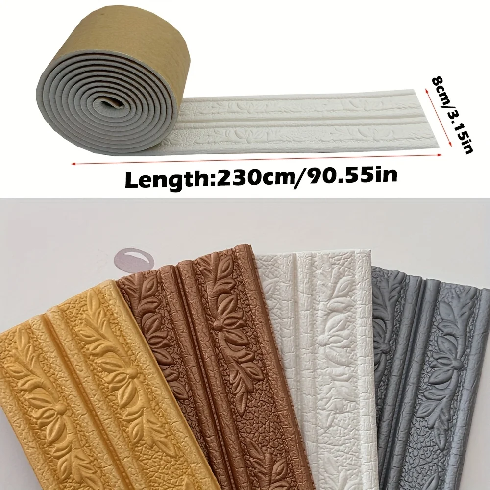 2pcs Emboss Self Adhesive celling wallpaper edge strip sticker Baseboard Molding Trim Decorative Wall Lines Peel and Stick - view 2