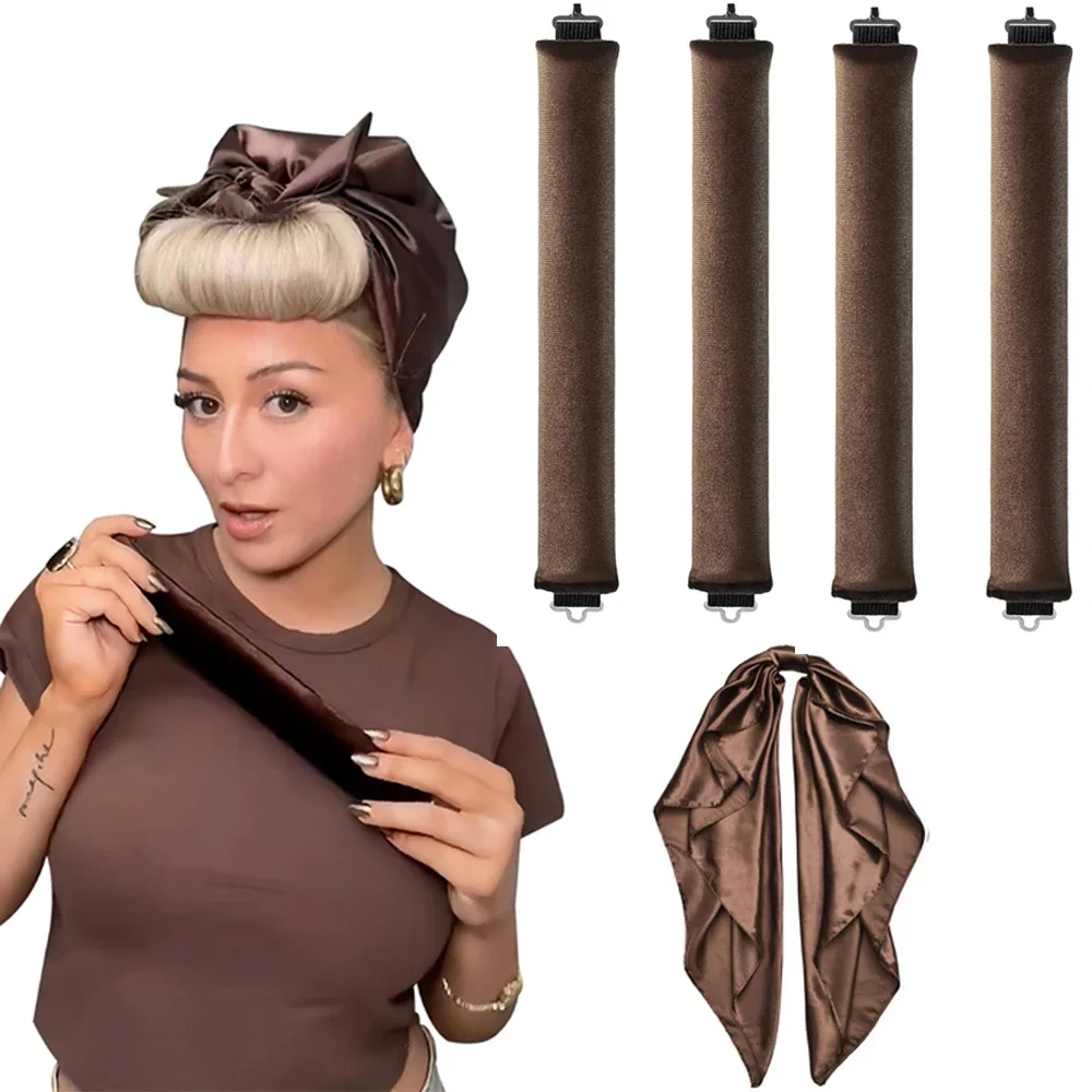 Bigoudi sans chaleur pour cheveux, pas de chaleur, rouleaux à friser, bande de sauna avec écharpe, sommeil doux, boucles paresseuses, tiges flexibles, outils de coiffure, le plus récent