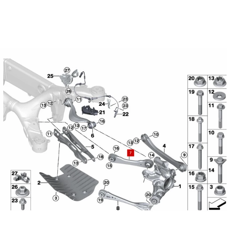 33306878017 33306878018 Guide arm with rubber support X5 X6 G05 G06 G07 30dX 40iX