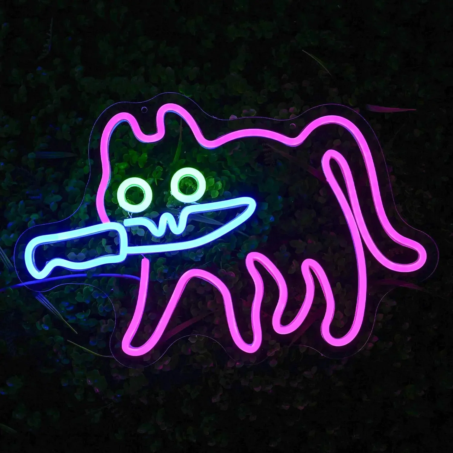 Sneaky Cat Neon Sign for Wall Decor Knife Neon Light Adorable LED Neon Sign for Bedroom Zoo Cat Cafe Cat House Store Restaurant