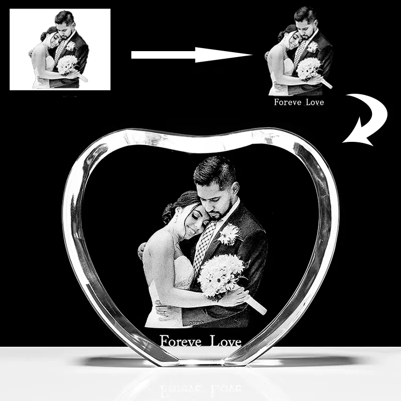 Custom Heart 2D 3D Photo Laser Engraving Baby Family Wedding Pets Image Home Ornament Decor Personality Crystal Photo Frame