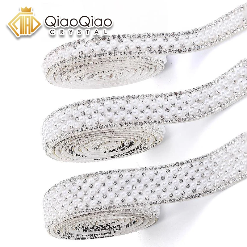 1 jard szycia wykończenia perłowy kryształowy motyw Strass Hot Fix Rhinestone aplikator wstążka z dżetami do naprasowywania na sukienki kapelusze itp.