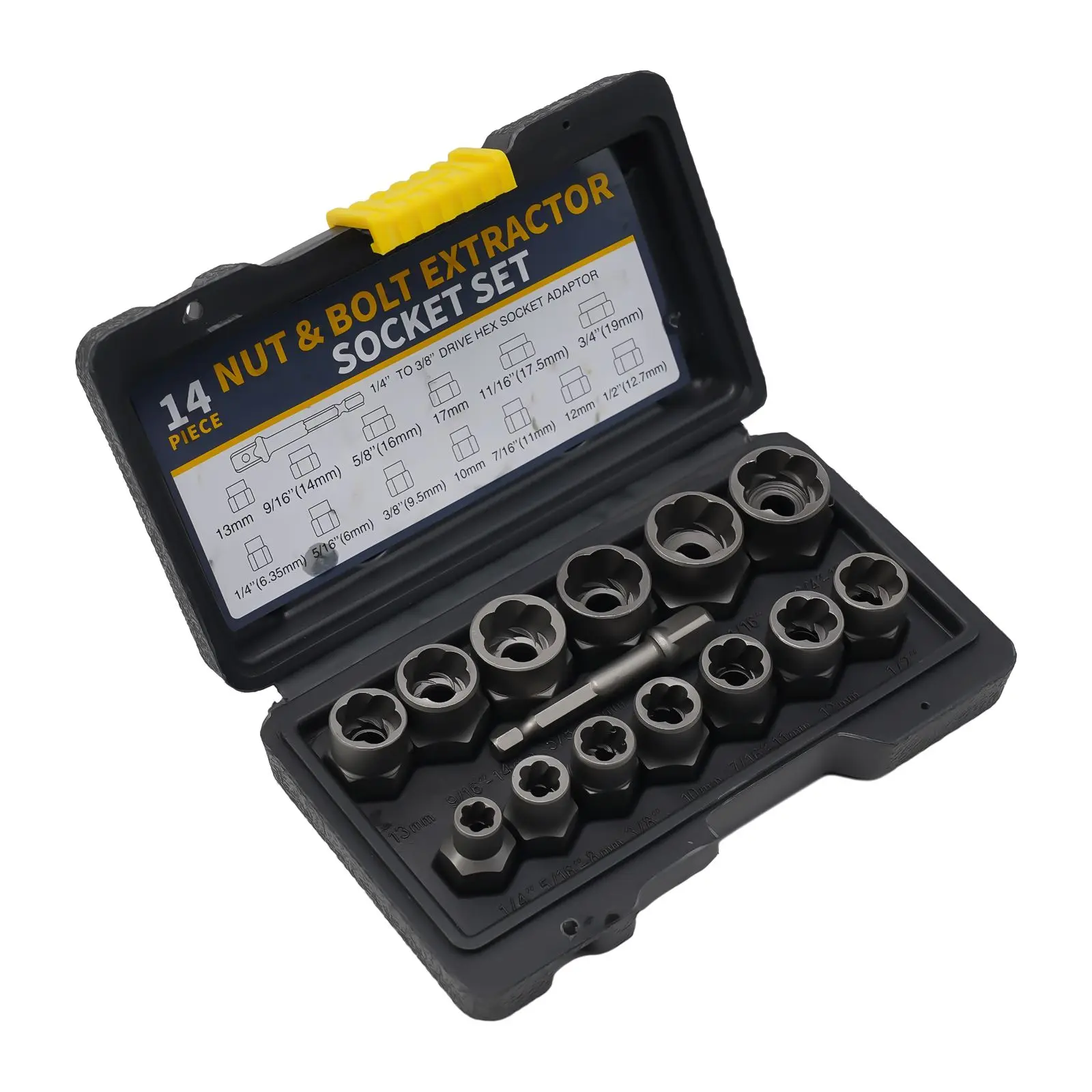 

Bolt Nut Remover Extractor Set 14Pcs Extraction Socket Kit for Damaged Bolts Nuts Screws Convenient and Reliable
