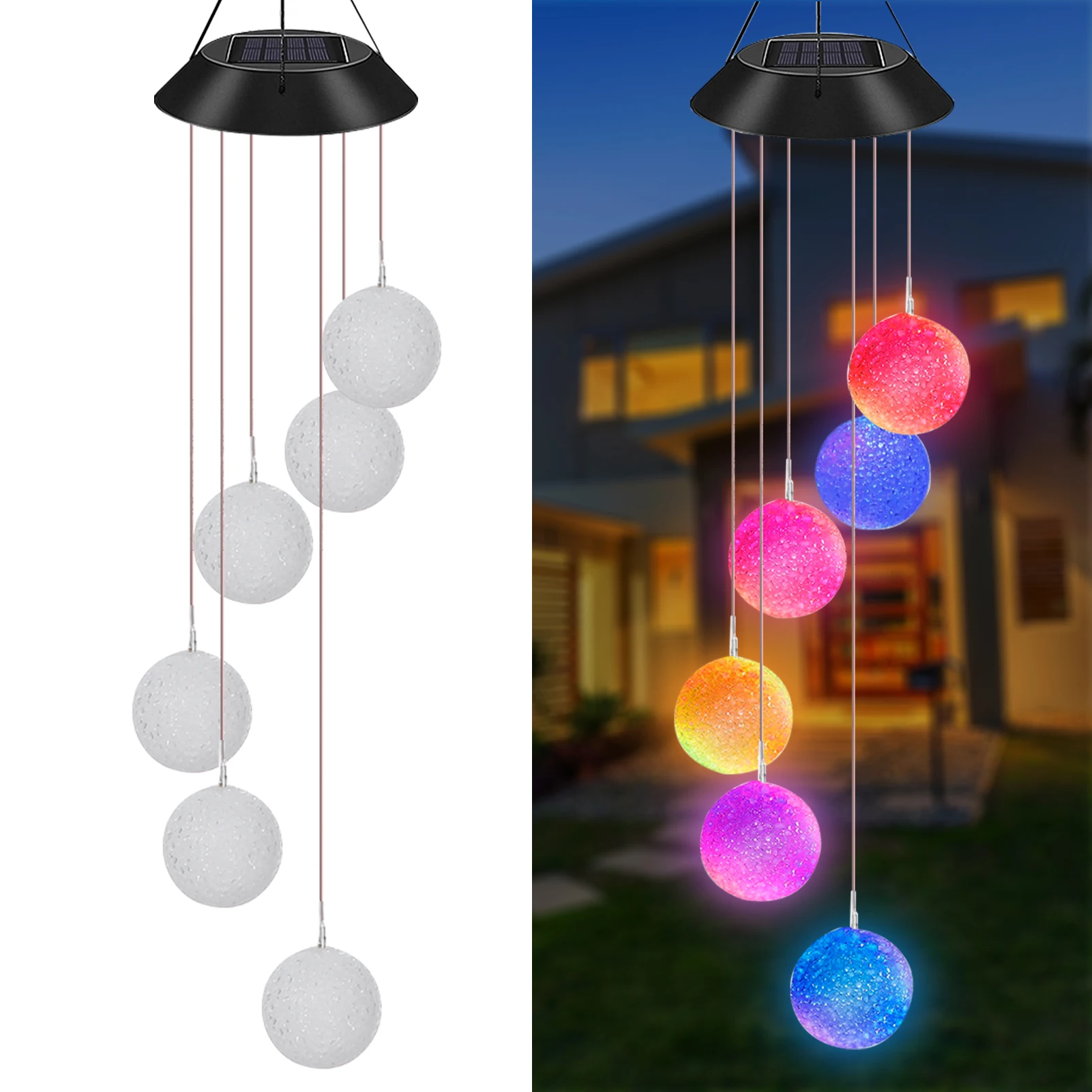 Outdoor H-anging Light Lawn Lamp Solar Energy Powered Wind Chime Lamp Color-changing Ball for Garden Street Home Decoration