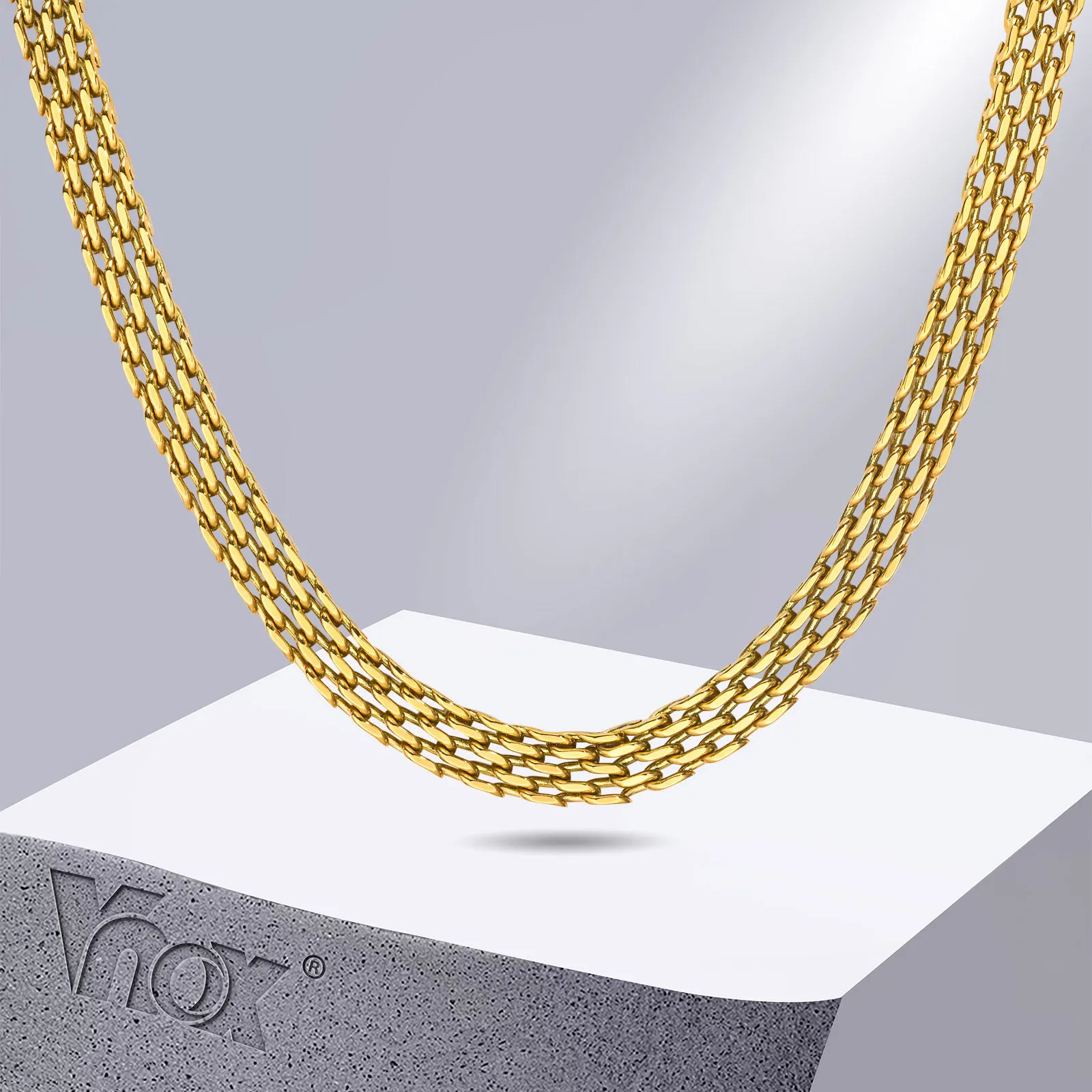 Vnox Trendy Mesh Chain Choker Necklaces for Women, Gold Color Stainless Steel Link Collar, Chic Gifts Jewelry