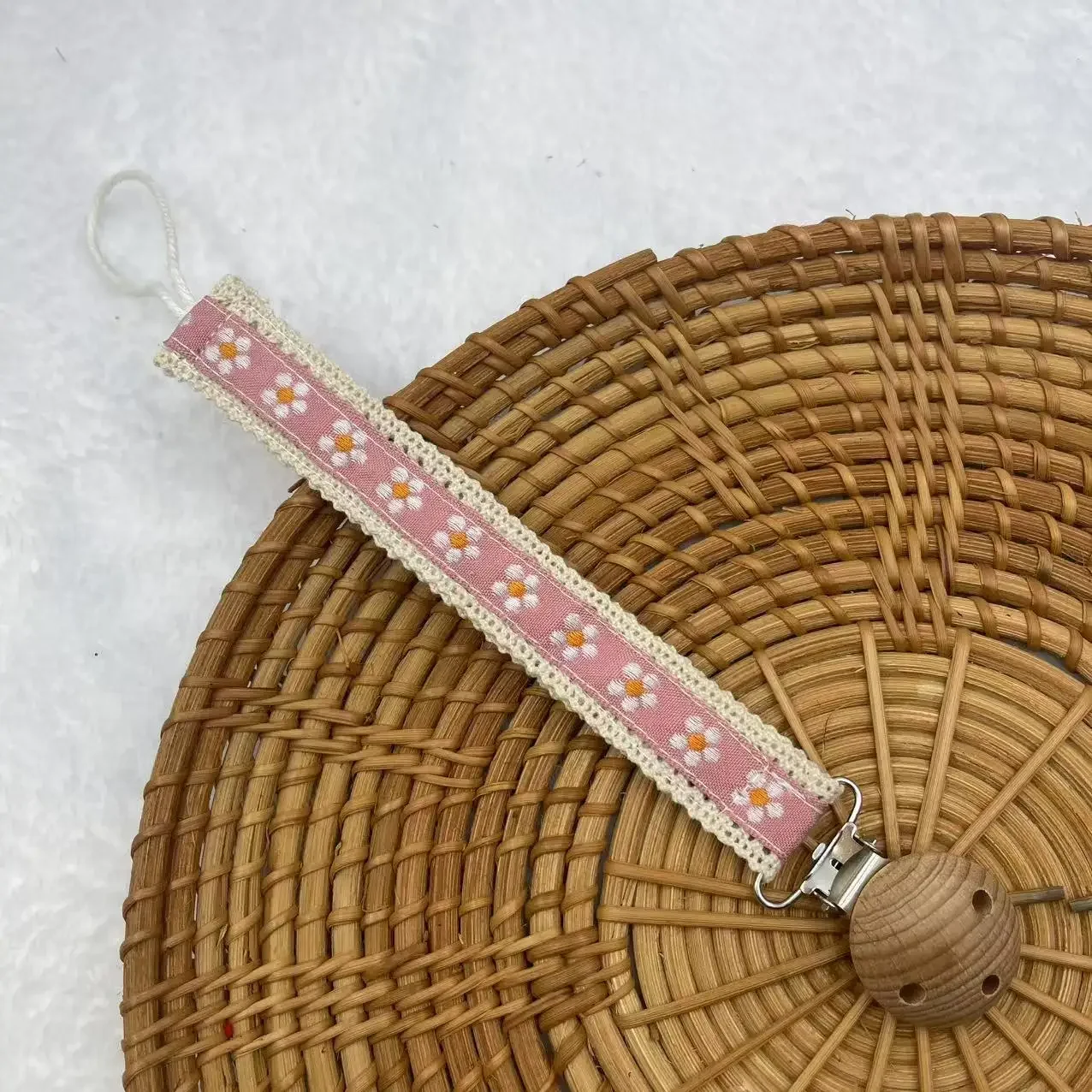 Houten Baby Fopspeenketting Leuke Bloemenprint Dummy Tepelhouder Guard Bijtring Hanger Babyaccessoires
