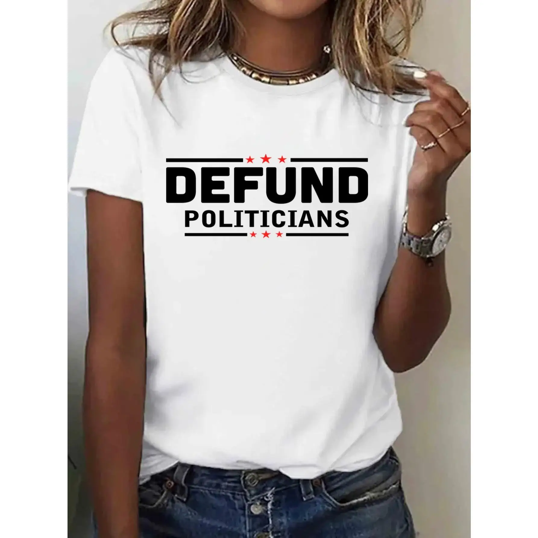 

1pc, 100% Pure, Cancelled Subsidy Pattern Printed T-Shirt, Spring And Summer Round Neck Short Sleeved Women'S T-Shirt, Pure Brea