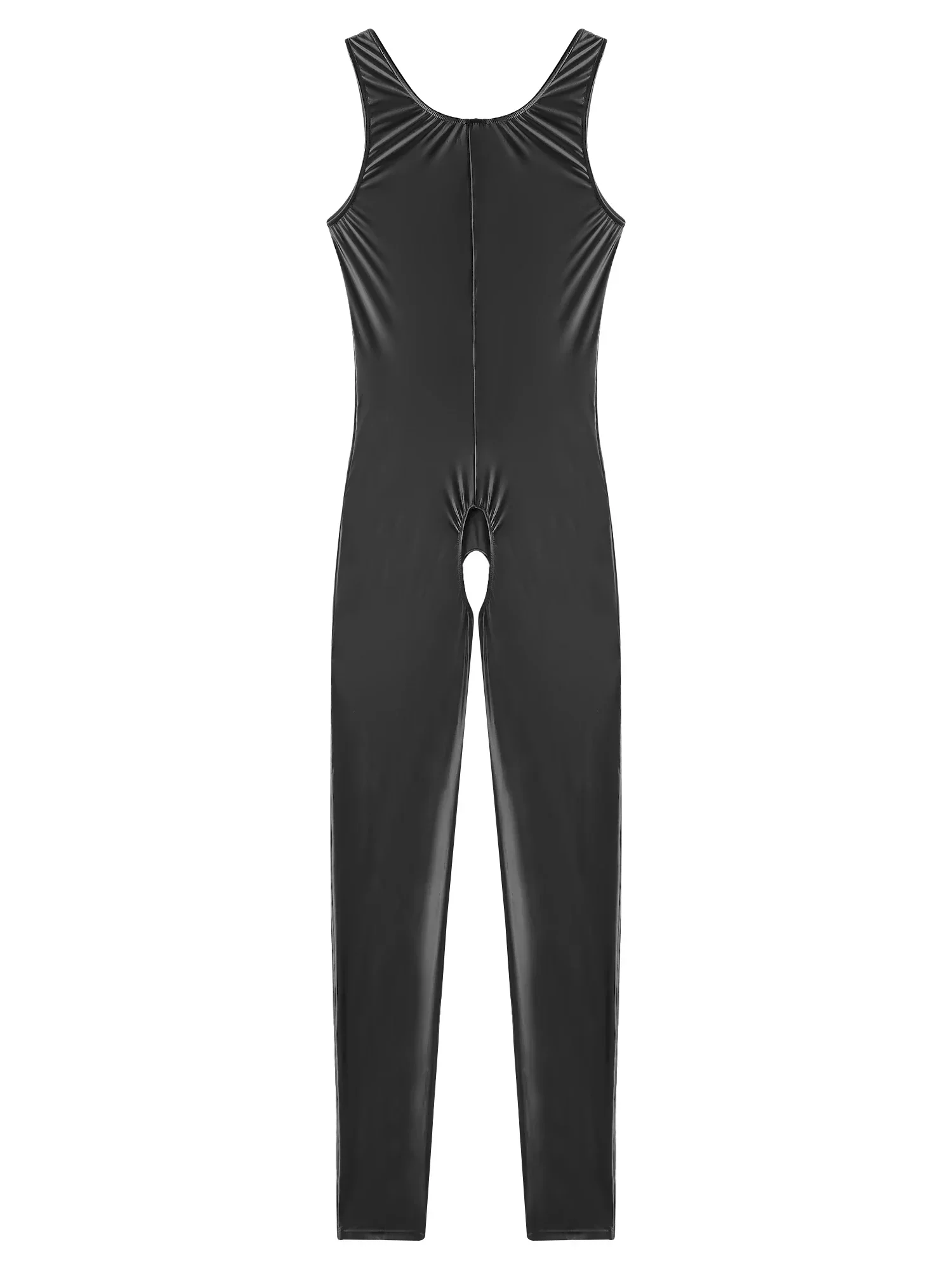 Medias de nailon brillante con entrepierna abierta para mujer, monos ajustados, leotardo elástico sin mangas con cuello en U, ropa interior para dormir