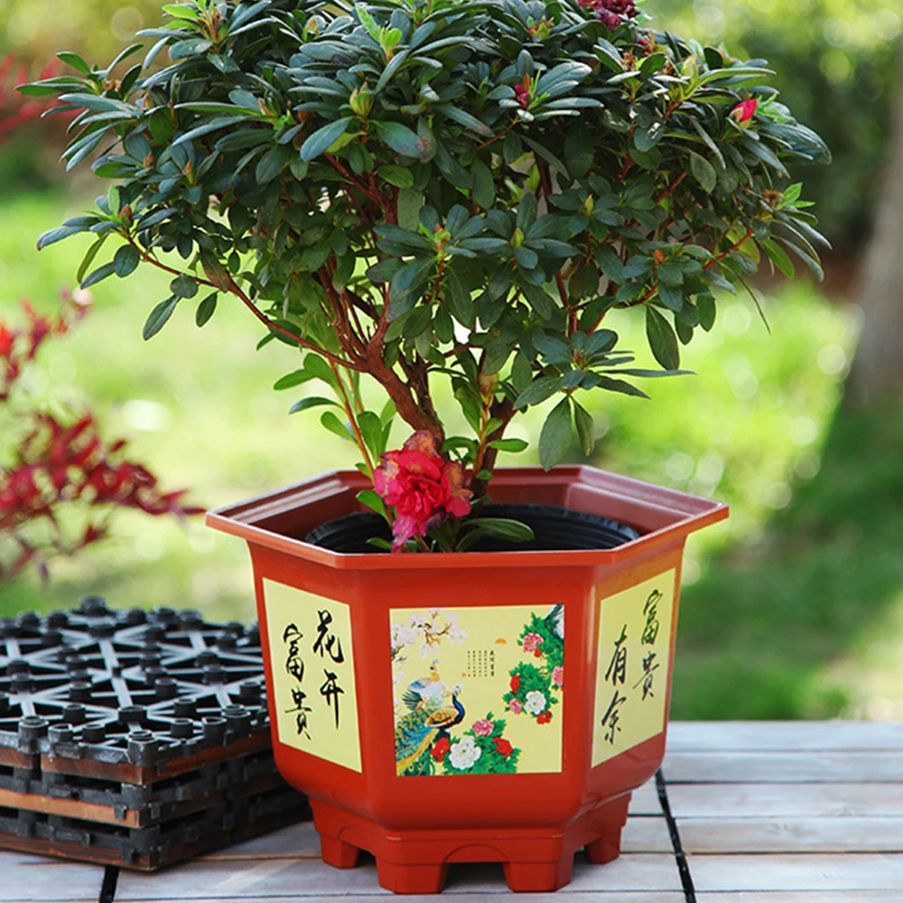 Practical Plastic Flower Pot Thickened Resin Hydroponic Planter Large-diameter Garden Supplies Hexagonal Pot