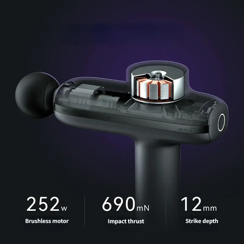 Pistolet do masażu WOLONOW Inteligentny dwumodowy pistolet powięziowy Pro 5-biegowa inteligentna konwersja częstotliwości 90 dni Żywotność baterii 8 głowic masujących