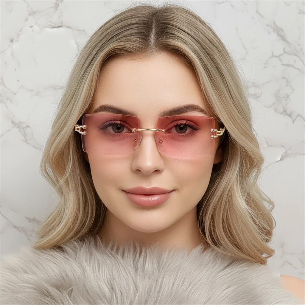 

Прямоугольные солнцезащитные очки без оправы в металлической оправе UV400, винтажные солнцезащитные очки, безрамочные солнцезащитные очки для женщин