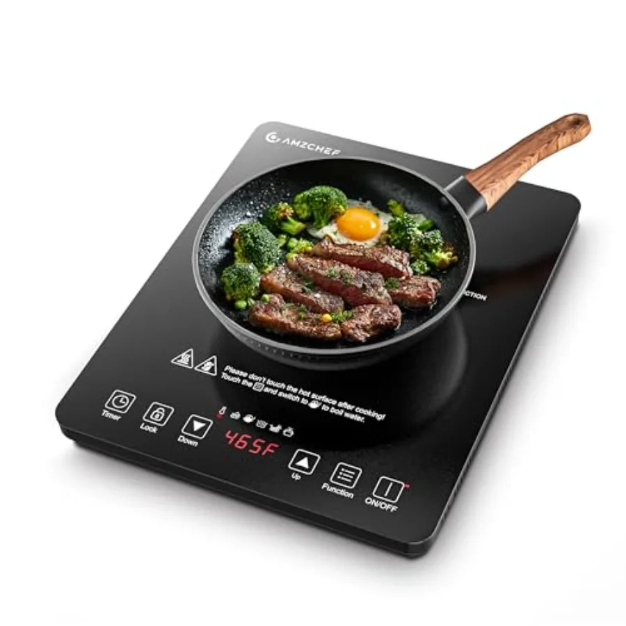 

Portable Induction Cooktop 1800W with 20 Temperature Power Levels 6.8 Heating Coil Low Noise Timer Function Black Metal Surface