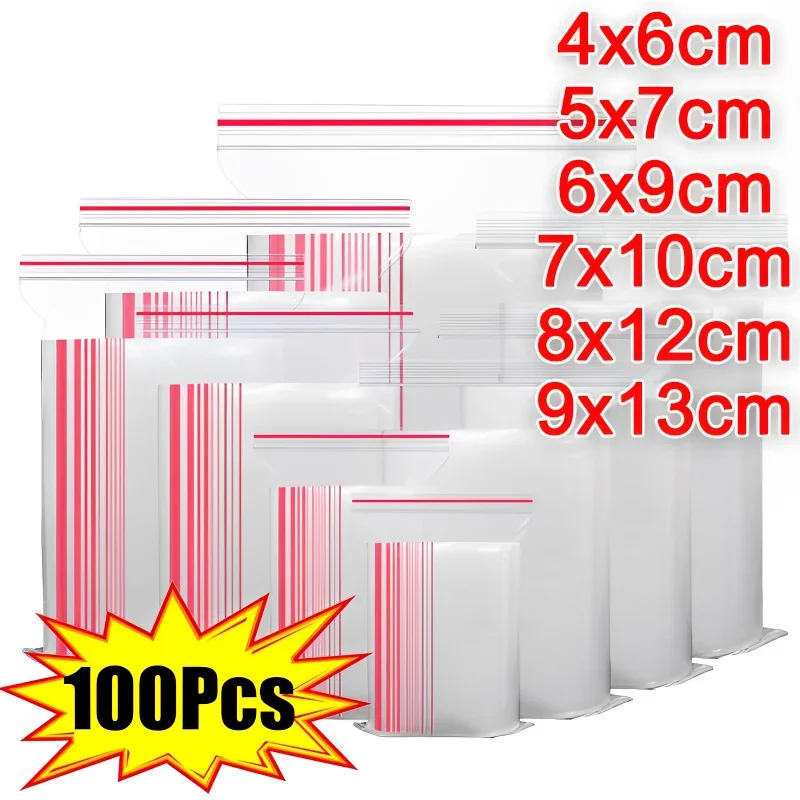 

100pcs/pack Self Seal Clear Plastic Poly Bag Resealable Bags Food Storage Package Reclosable Vacuum Fresh Organize Pouch Bag