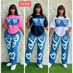 2025 New Women's Stripe Printed 2 Piece Sets Tracksuit Women Casual Plus Size Office Lady Tops and Wide Leg Pants Set For Women