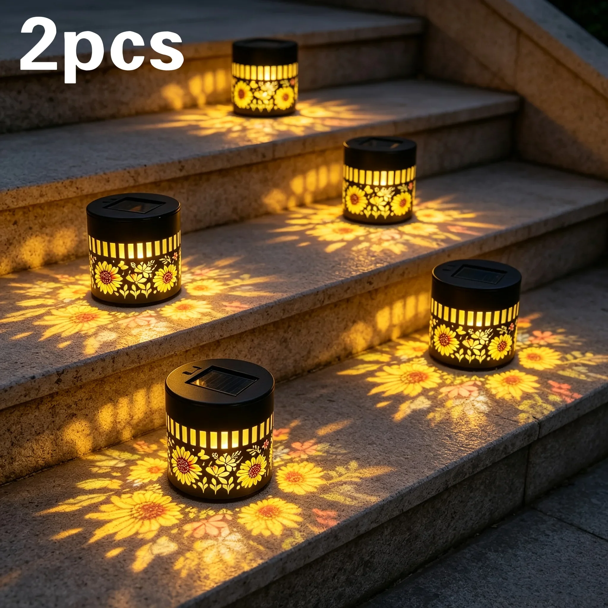 2-Pack Outdoor Courtyard Solar Wall Lights New Upgraded Colorful Sunflower Butterfly Waterdrop Shapes Table Lamp Fence Light Colorful Lighting Effects Ideal for Garden Lawn Dining Table Outdoor Party Decoration