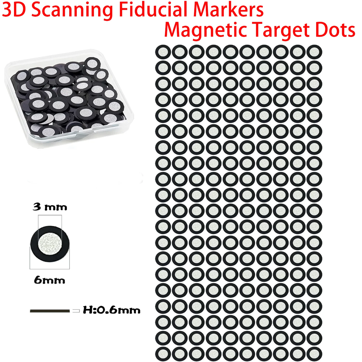 Marcadores Fiduciales para Escaneo 3D, Puntos Magnéticos de 3 mm de Diámetro Interior y 6 mm de Diámetro Exterior para Escaneo y Alineación 3D