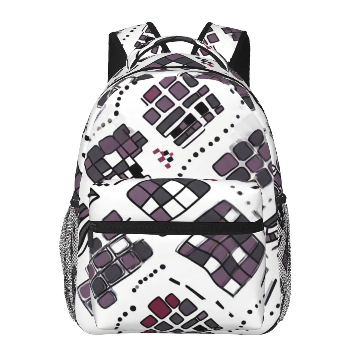 Gothic School Backpack Diagonal Checker Dot Trail Stripe Street Graphic Black White Edgy Daypack for School Work Weekend Outfit