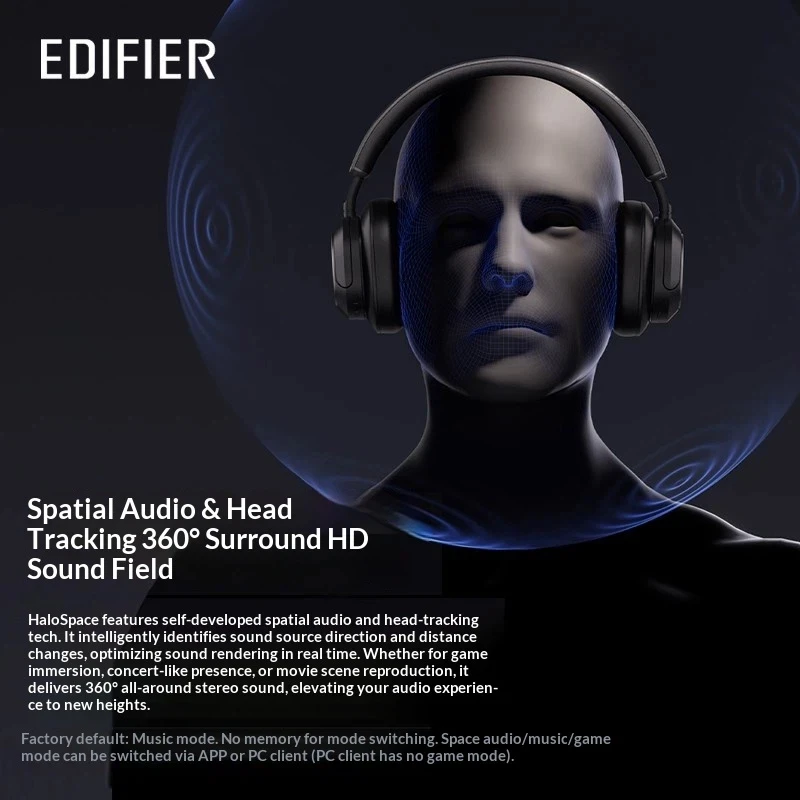 سماعات رأس Edifier Halo Space Over Ear اللاسلكية المزودة بتقنية البلوتوث وإلغاء الضوضاء النشطة للألعاب، سماعة رأس منخفضة الكمون، مريحة