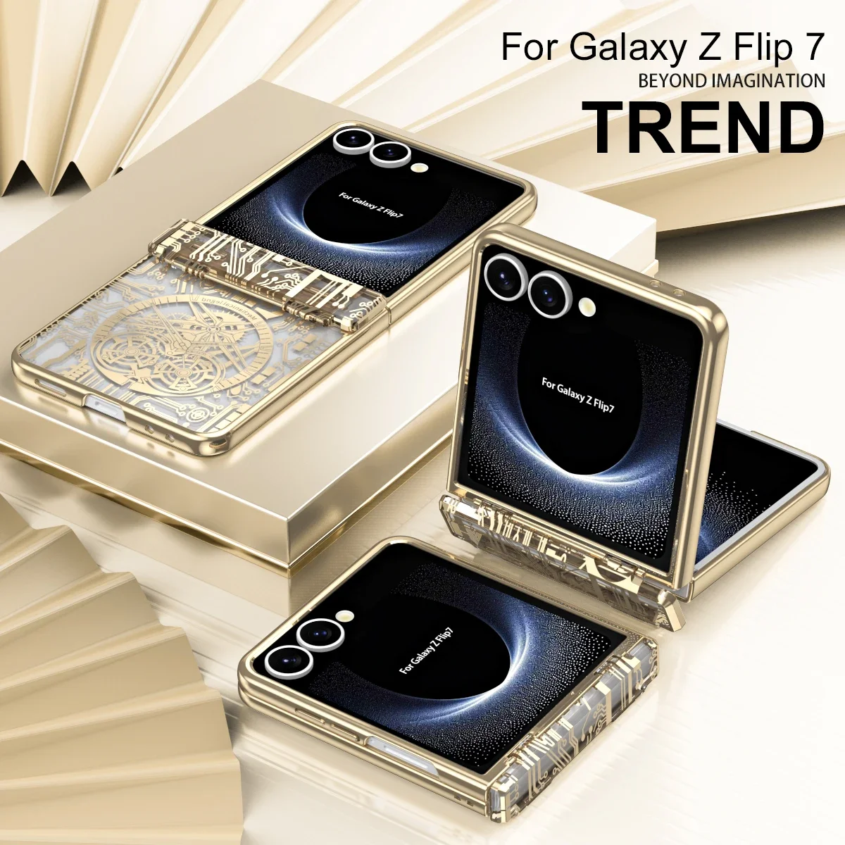 Mechanical Style Luxury Electroplate Phone Case for Samsung Galaxy Z Flip 7 6 5 4 3 Flip7 Hinge Protection Anti-drop Clear Cover