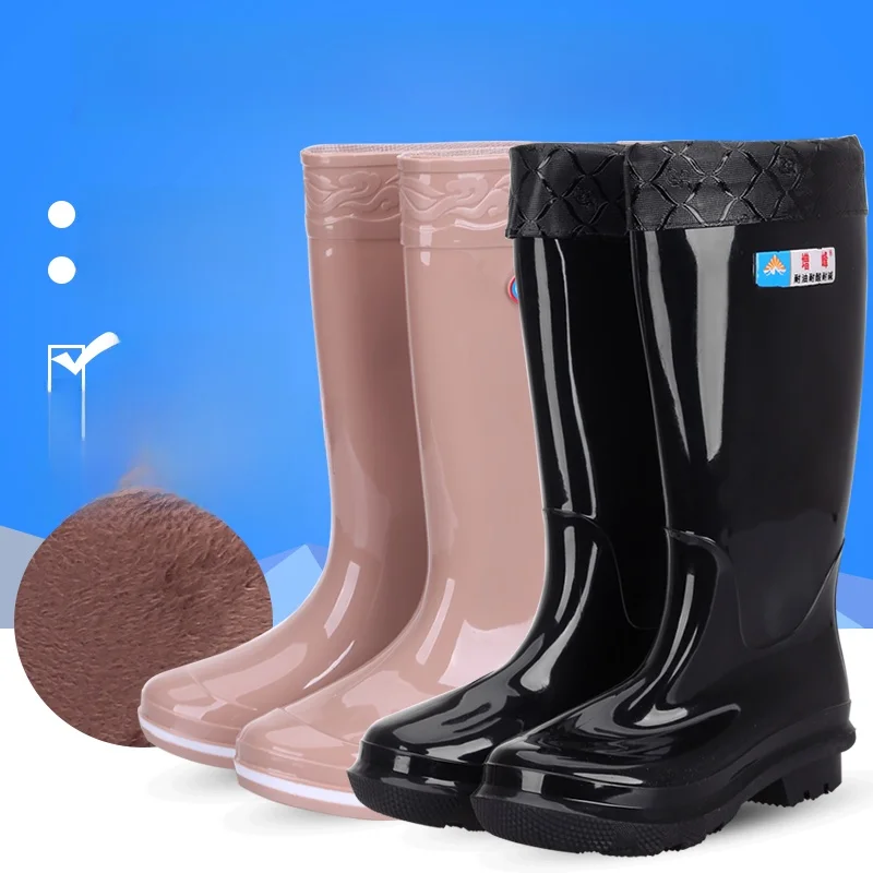 أحذية مطر رجالية طويلة الساق مبطنة بالفرو مضادة للانزلاق دافئة وأنيقة أحذية مائية للربيع والخريف أحذية طويلة ومتوسطة الساق #2
