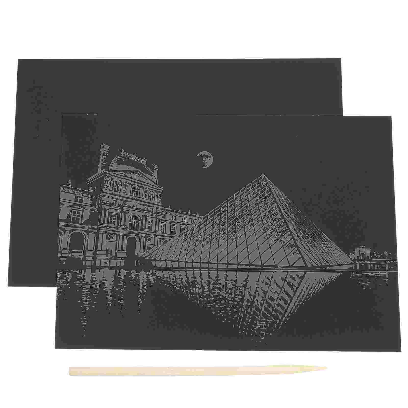 

2 Pcs Scratch Cards City Building Picture Kids DIY Paper Night View off Crafts