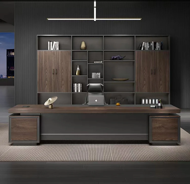 

❀z Luxury Modern Executive Office Desk Wooden Boss Desk with Extendable and Convertible Design Features%