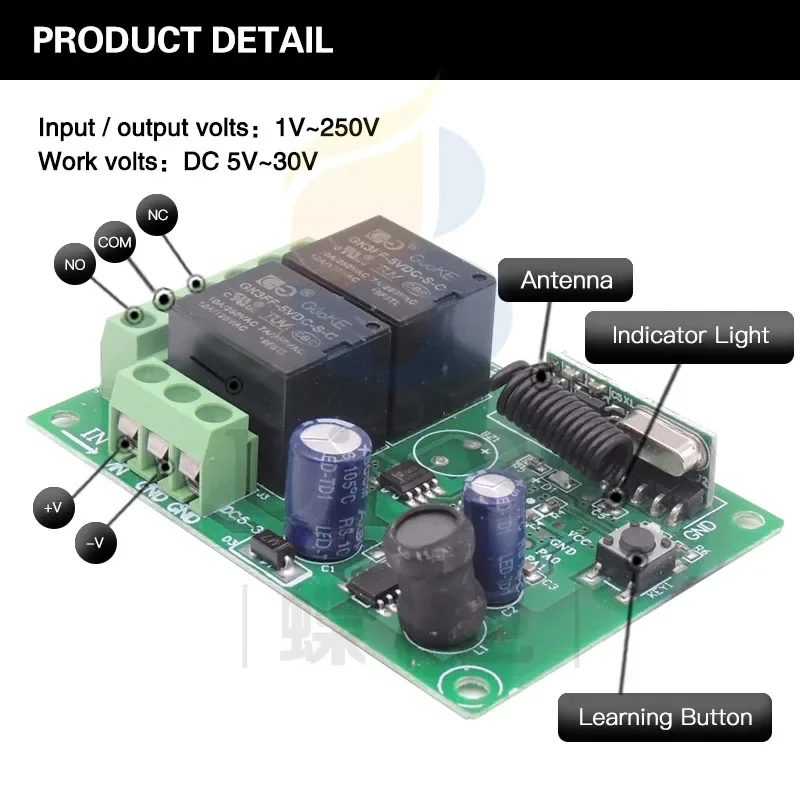 433Mhz Telecomando Universale Senza Fili di Controllo di CC 5V ~ 30V 10A 2CH Relè rf Ricevitore e Trasmettitore per elettrico tende \ porta Scorrevole
