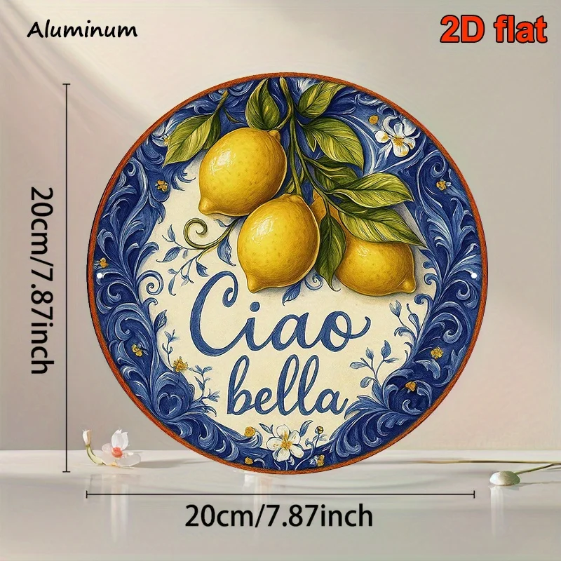 2D Flat, 1pc 2D Flat, 8x8 Inch Round Italian Aluminum Sign with 