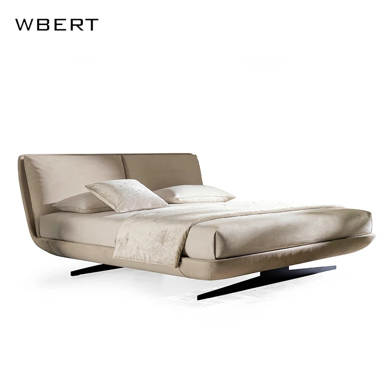 WBERT-cama doble con marco de Metal de tela Simple y moderna, cómoda y suave, con respaldo y esponja, diseño para dormitorio, 1,95 m de altura