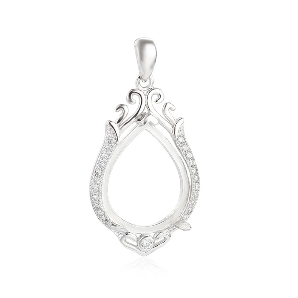 

Pendant Blank (14x17mm Teardrop Blank) White Gold Plated 925 Silver Zircon Cabochon Pendant Base