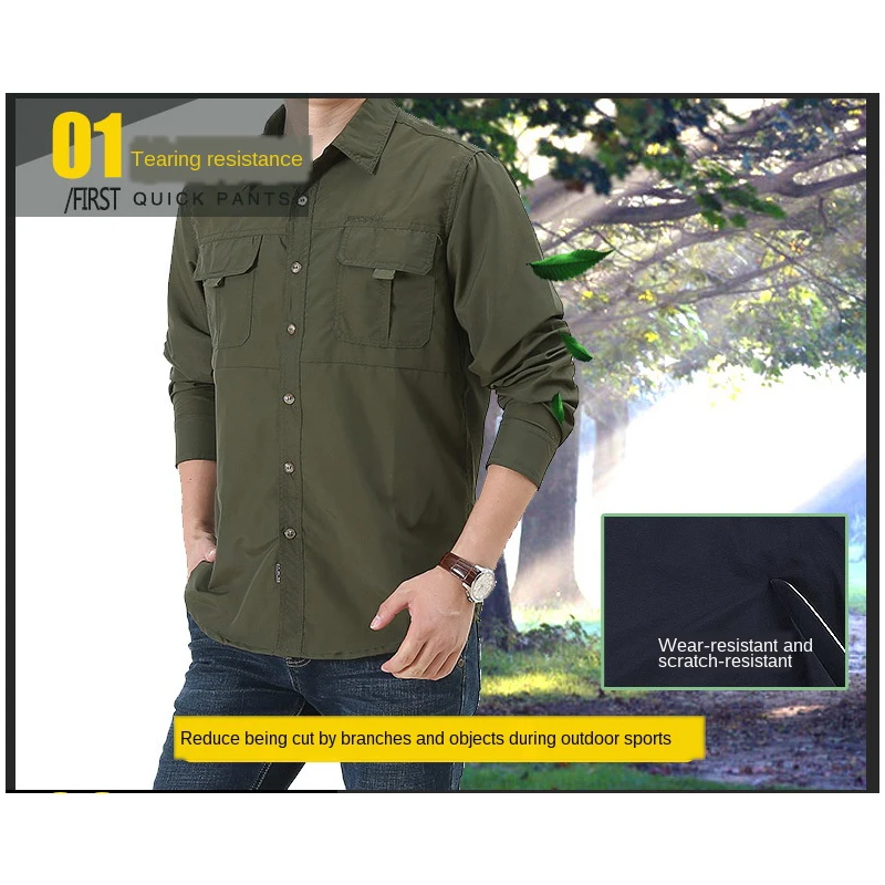 TRVLWEGO Men Shirt Hiking Camping Quick Dry Breathable Water-Resistant Tactical Cargo Outdoor Military Climb Trekking Blouse