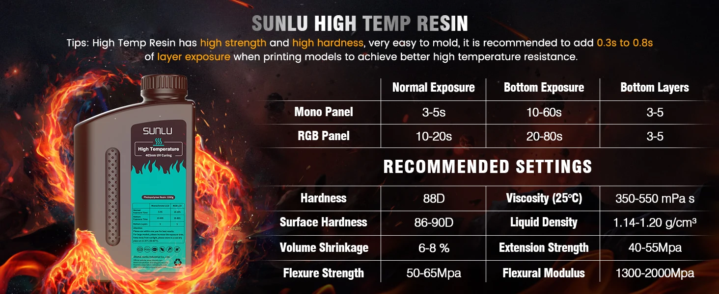 SUNLU 2KG Nylon-Like/ Toughness / High Temperature 3D Resin 405nm UV Resin For Most SLA/DLP/LCD 3D Printer Material UV Sensitiv