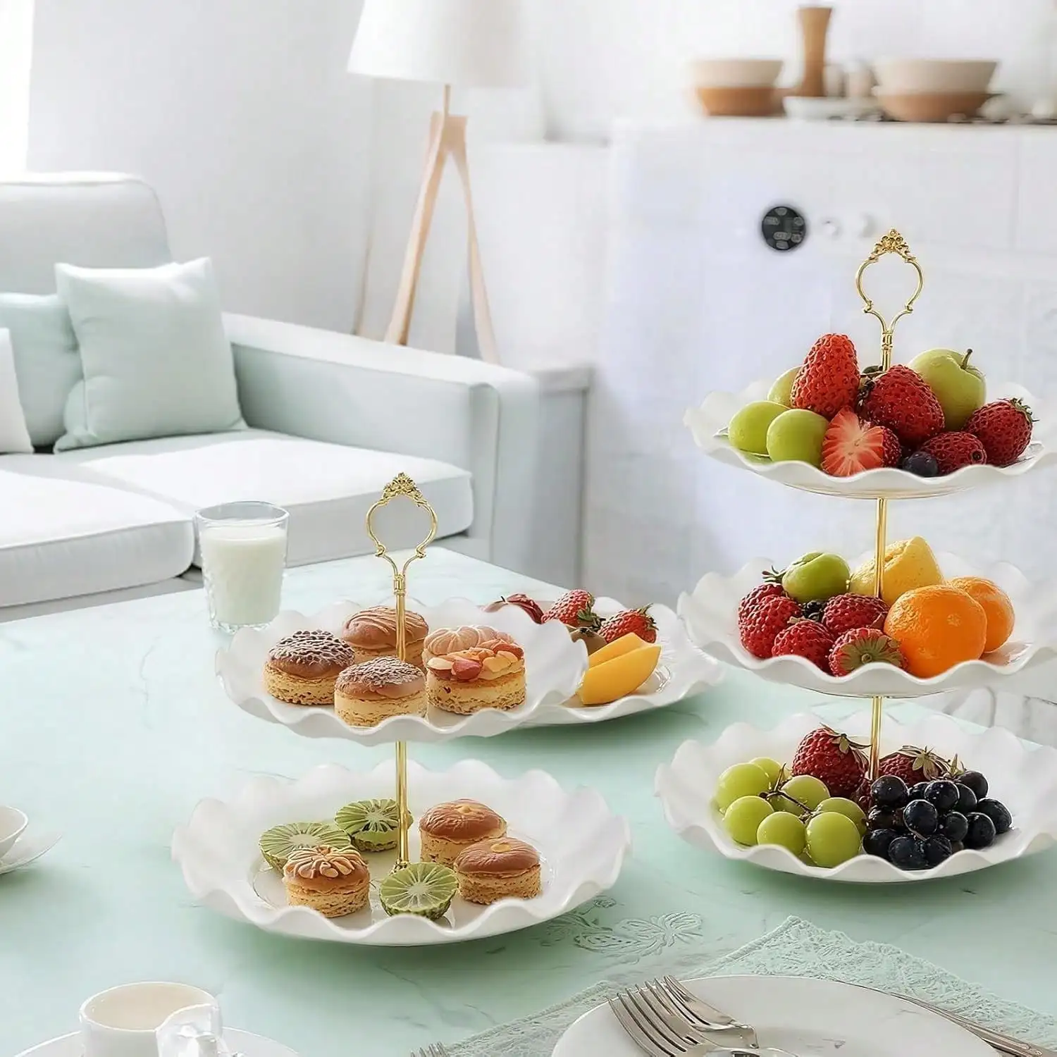 10 Pack Dessert Table Display Set, 4 Sets 3 Tier Cupcake Stand, 6 Pcs Food Serving Trays, Tiered White Plastic Cup Cake Tower For Birthday Baby Shower Wedding And Tea Party Supplies