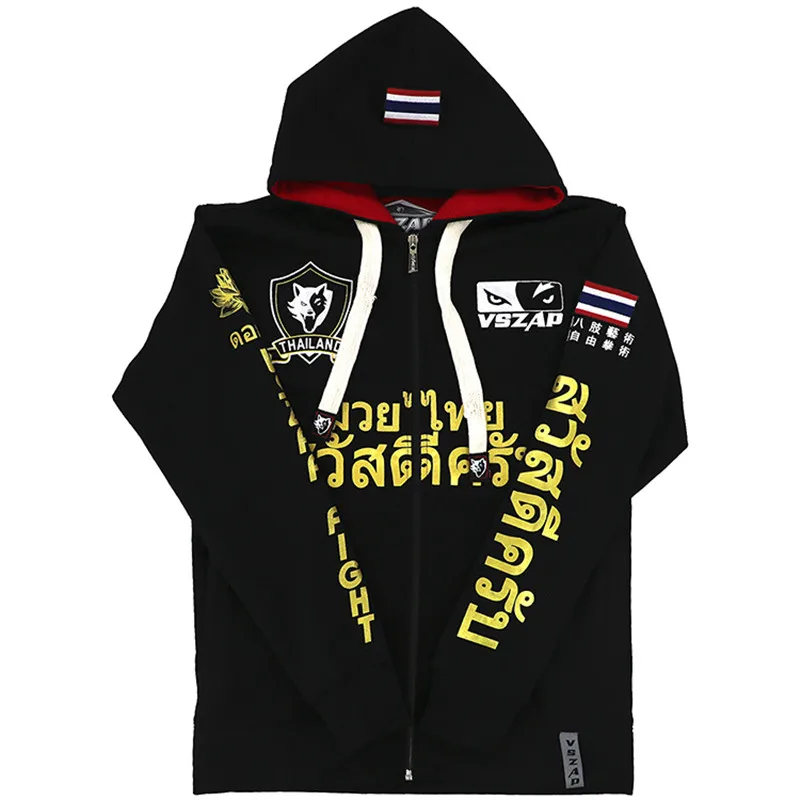 VSZAP MMA bluza z kapturem Muay Thai kwiat lotosu bluzy z kapturem kurtka polarowa męskie bluzy bieganie siłownia boks sztuka walki płaszcz z