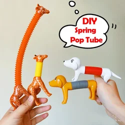 New Giraffe Pop Tubes Toys Retractable Animals Spring Tube Adult Kids Stress Relief Squeeze Fidget Toy Plastic Bellows Pipe Game