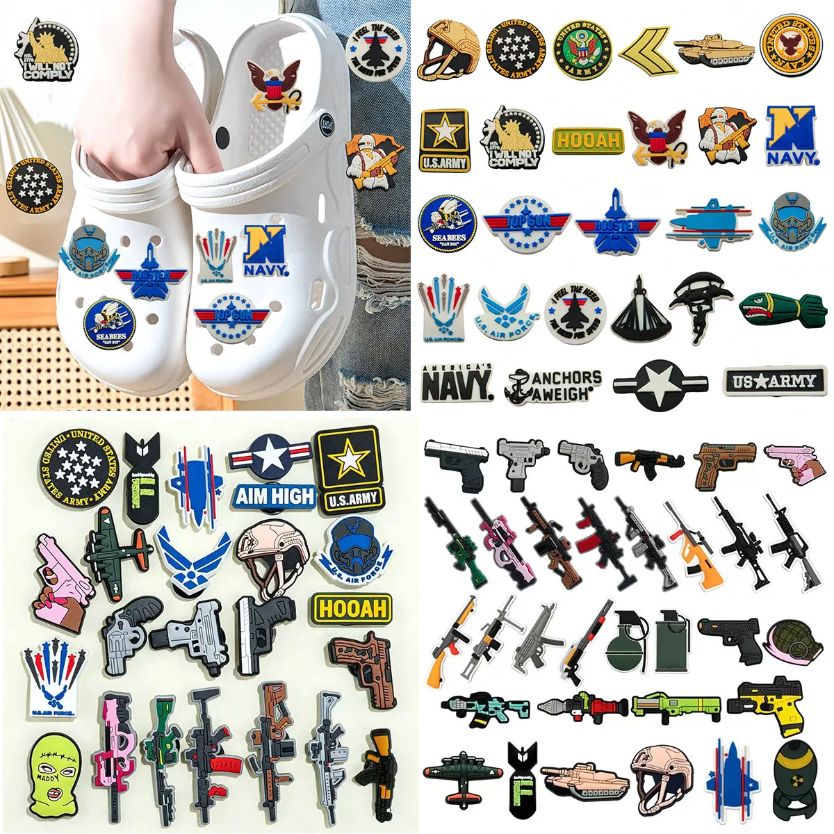 24-100pcs Best-Selling Gun Style Shoe Charms For Sandals,Shoe Decoration Accessories Shoe Pins Great Gift For Men Wom