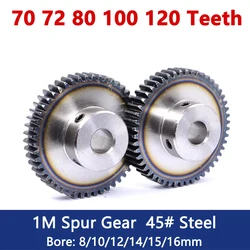 1pc Spur Gear 1M 70 72 80 100 120 Teeth Motor Gear with Step 1 Module 70T 72T 80T 100T 120T 45# Steel Drive Gears Bore 8-16mm