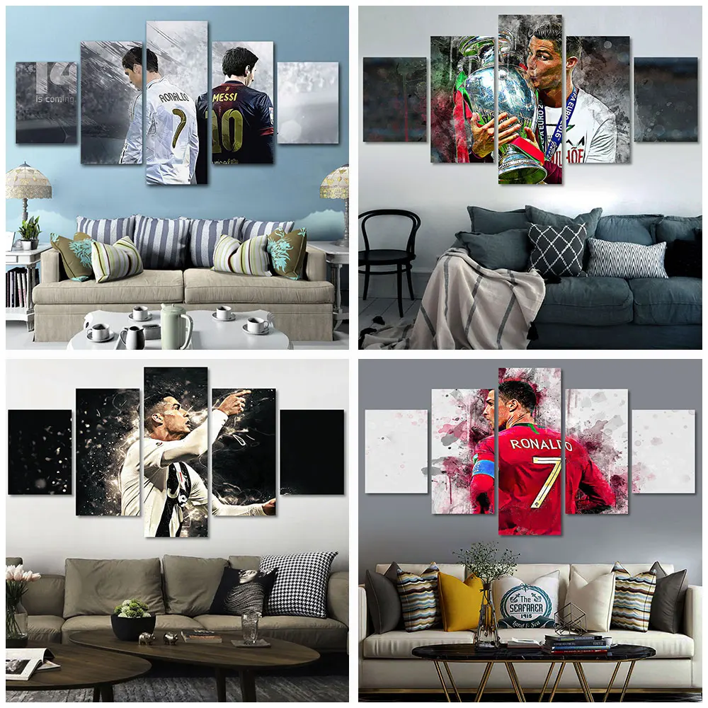 Football Superstar CR7 5 Panels Canvas Poster Painting Wall Art Prints Sport Posters Living Room Decoration Pictures Club Bar