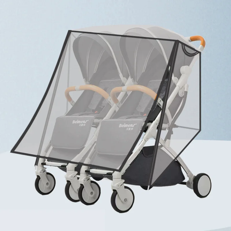 Twin Stroller Rain Cover Windshield Zipper Door Double Front and Rear Left Seat Trolley Rain Cover Universal