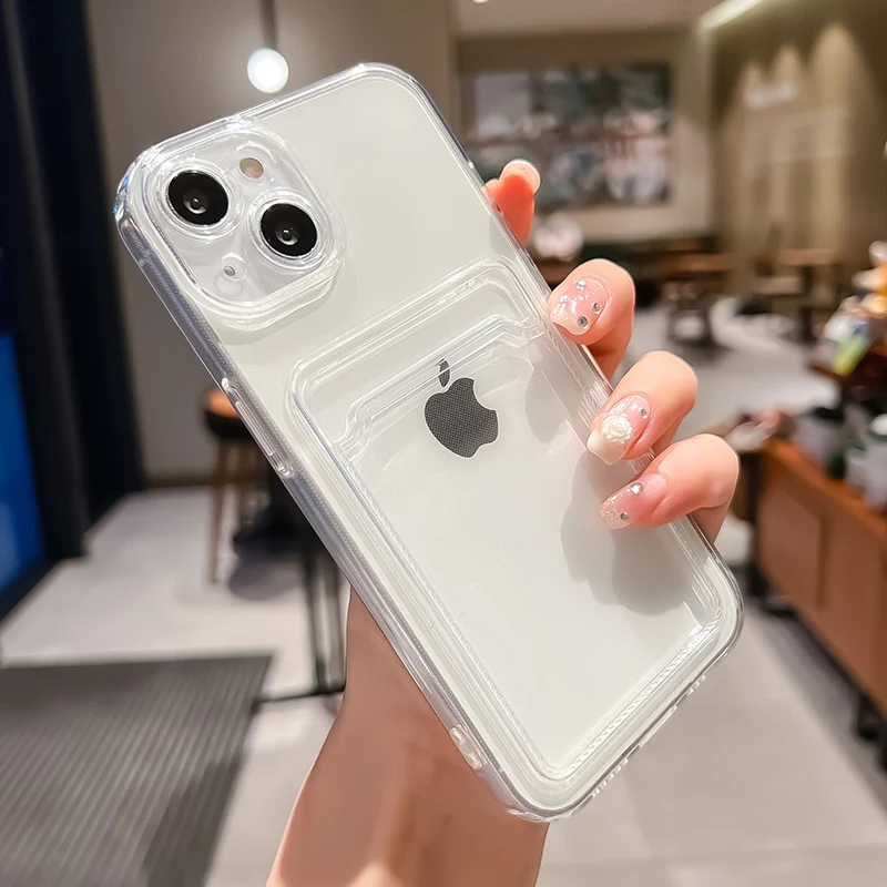 iPhone 13 11 12 14 15 16 Pro Max用 電気メッキ透明カードホルダー