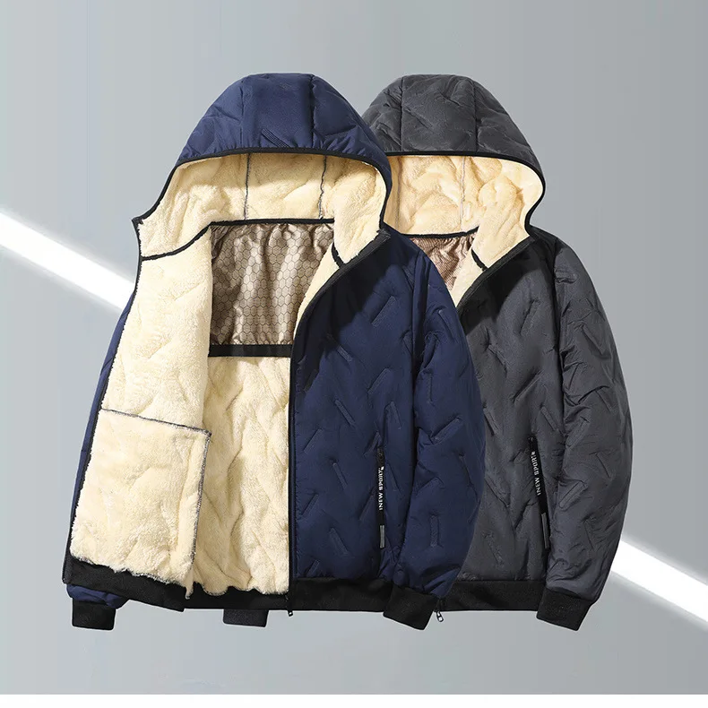 Men Winter Hooded Padded Jacket Waterproof Windproof Quilted Fleece Lined Thick Warm Full Zipper Casual Snow Outerwear for Male