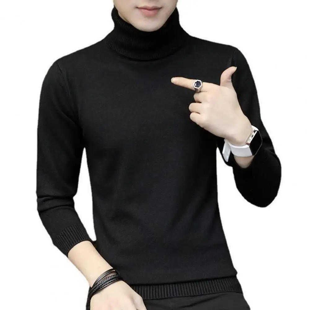 Sweater pria, Turtleneck hangat warna Solid musim dingin, Turtleneck musim dingin, Slim Fit, tahan angin untuk musim gugur