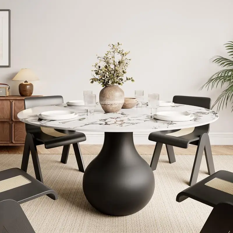 Chic Luxury Black Round Dining Table for 6 - 53