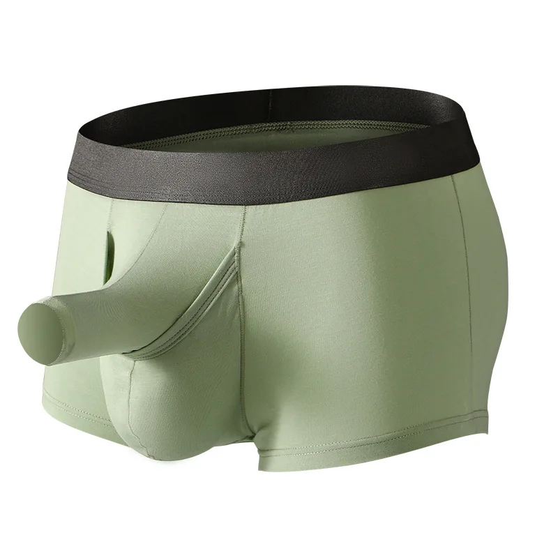 Calcinha Boxer respirável para homens Calcinha macia de fibra de bambu, bolsa de pênis separada, roupa íntima sexy para gays, moda masculina