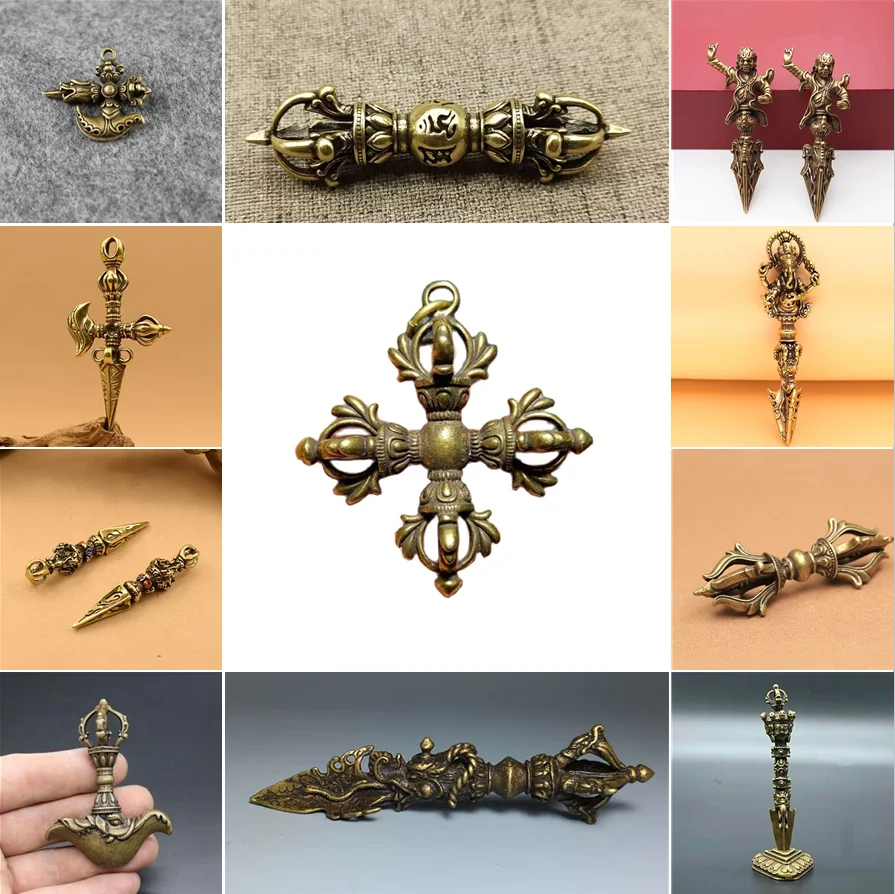 New Vajra Pestle Men's Cross Pendant Golden Brass Buddhist Cross Amulet Buddha Pestle Pendant Necklace Jewelry