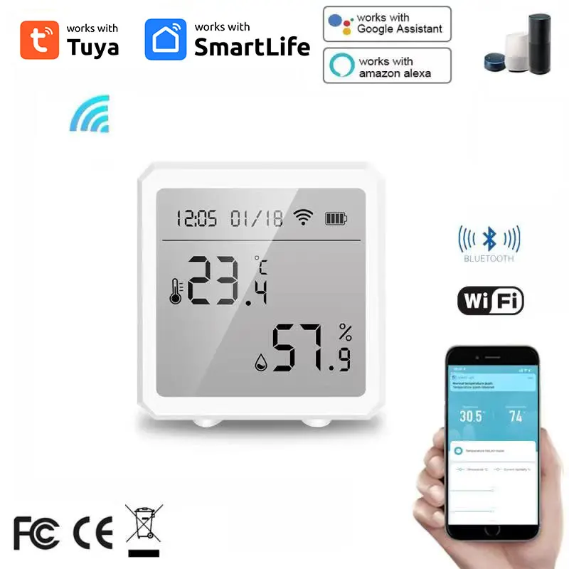 

WIFI Temperature And Humidity Sensor Indoor Tuya Smart Hygrometer Thermometer With LCD Display Support Alexa Google Assistant