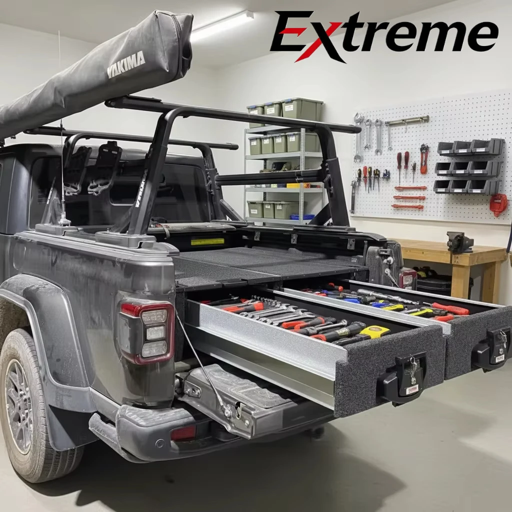 Factory Customized Aluminum Pickup Truck Bed Storage Drawer System with Sliding Cargo Tray for Jeep Gladiator Heavy Duty Double