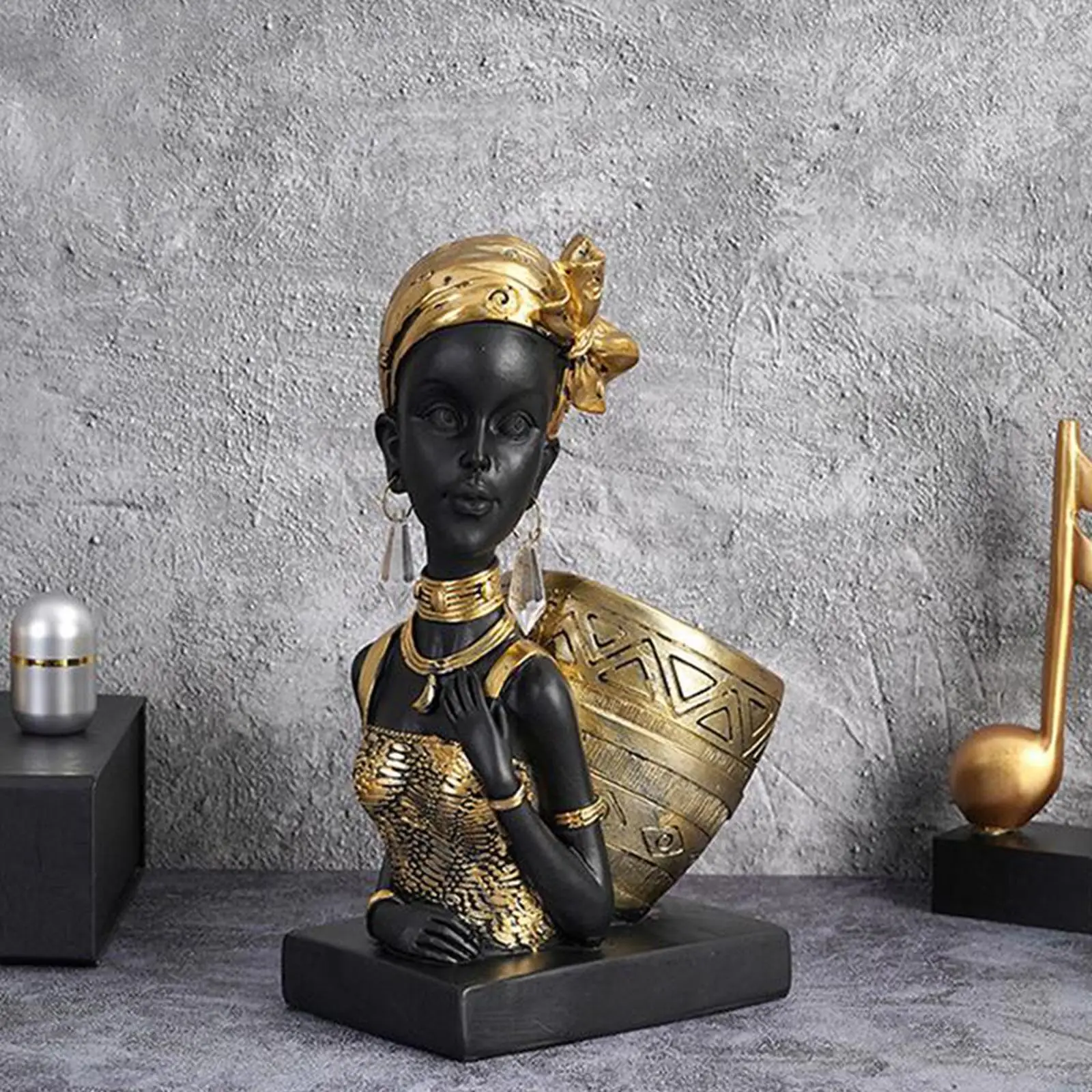 Vintage Lady Statue Sculpture, African Human for Bookshelf Tabletop Desk Table