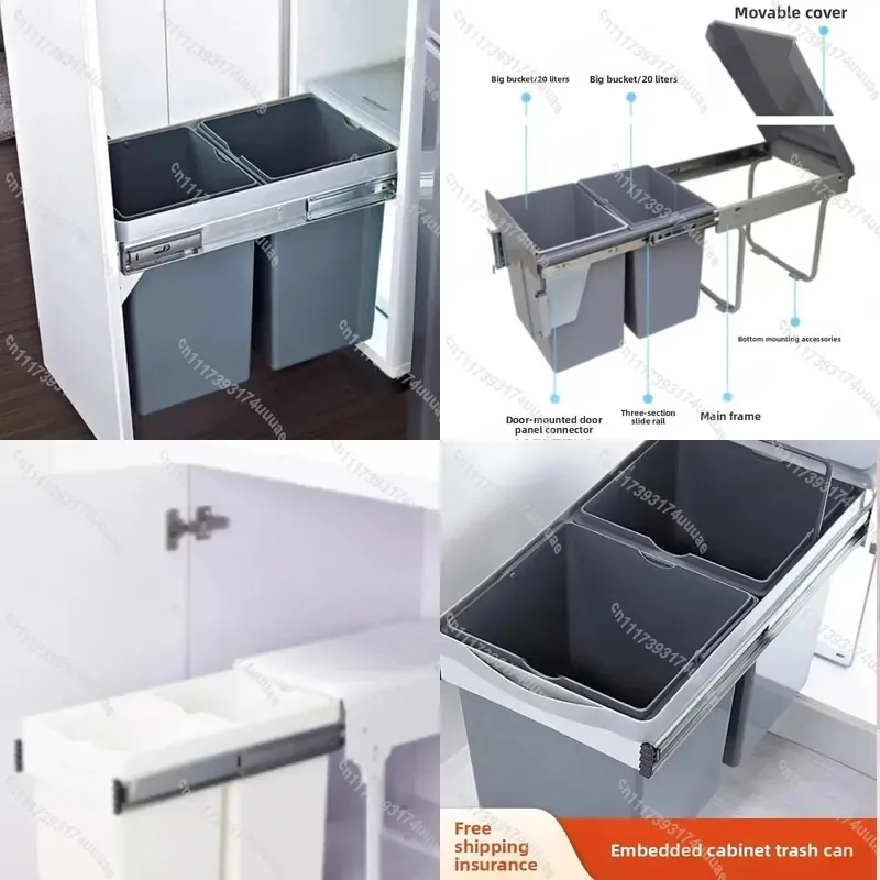 Touchless Motion Sensor Pull Out Cabinet Trash Can Dual Lid Large Capacity Kitchen Waste Recycling Bin for Home Organization