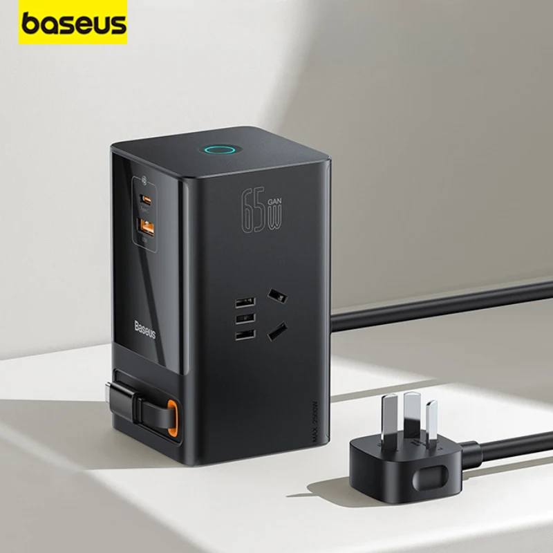 Baseus 65W Desktop Charger Fast Charging Tower Multifunctional Retractable Plug USB Typec for Laptop Phone Quick Charger